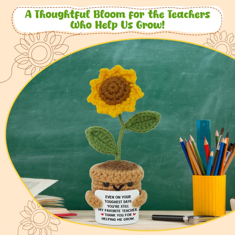 OASSIE Teacher Appreciation Gifts - Mini Handmade Positive Sunflower Crochet with Message Card - Teachers Day Graduation End of The Year Birthday Christmas Thank You Gifts for Teachers Women - Image 5